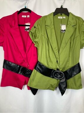 NWT CATO Bright Fuchsia Pink and Lime Green Short Sleeve Blazer Jackets Size L